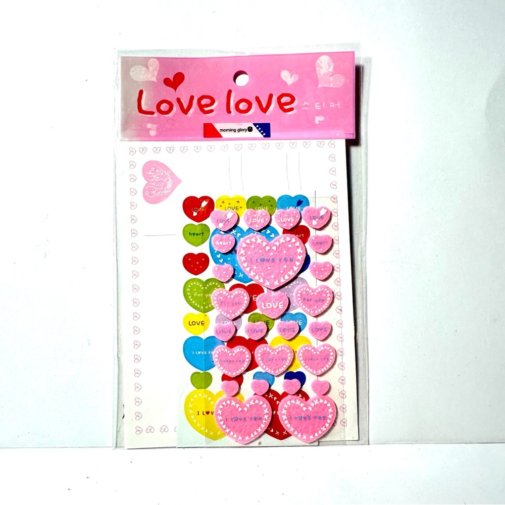 Vintage Morning Glory Korea Love Love Sticker Sheet Pink Felt Flat Postcard